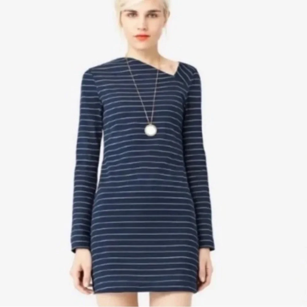 Kate Spade Saturday Navy Striped Asymmetrical Neck Mini Dress Preppy